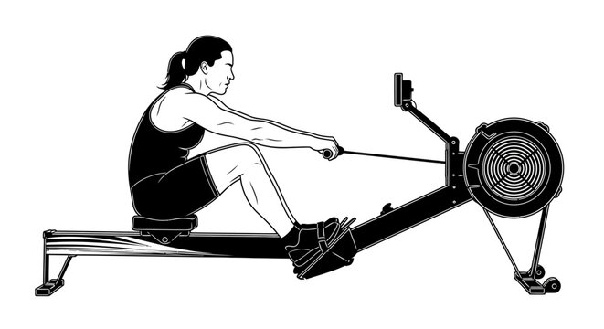 Woman Exercising on Rowing Machine.