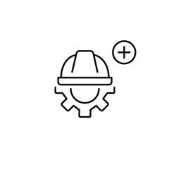 Fototapeta premium Cogwheel, hard hat and plus. Setting add, feature enable, system update. Pixel perfect, editable stroke vector icon