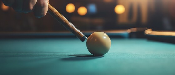 Player preparing to hit billiard ball with cue.