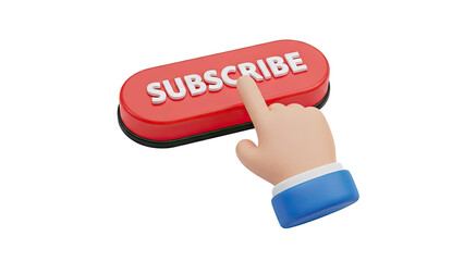3D Subscribe Button with Cursor Hand on transparent background
