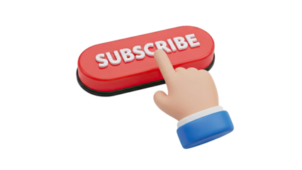 3D Subscribe Button with Cursor Hand on transparent background