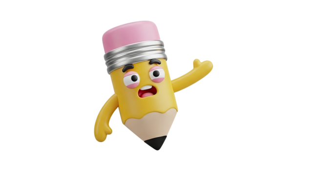 3D Surprised 3D Pencil Character on transparent background - Powered by Adobe