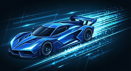 Futuristic blue sports car design with speed lines and dynamic composition