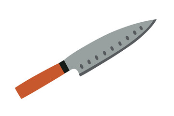 Flat cartoon vector illustration of chef knife, clean minimal kitchen tool, professional cooking theme, sharp steel blade for culinary graphics, recipe visuals and food preparation projects