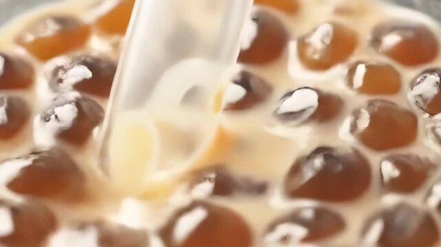 A Delightful Slow-Motion Glimpse into the World of Tapioca Pearls and Refreshing Drinks