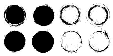 Black circle paint strokes set 