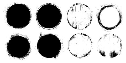 Collection of miscellaneous black grunge round brush strokes isolated over white background. Set of design elements. Vector illustration.