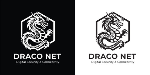 Stylized Chinese Dragon Logo for Cyber Security and Global Connectivity