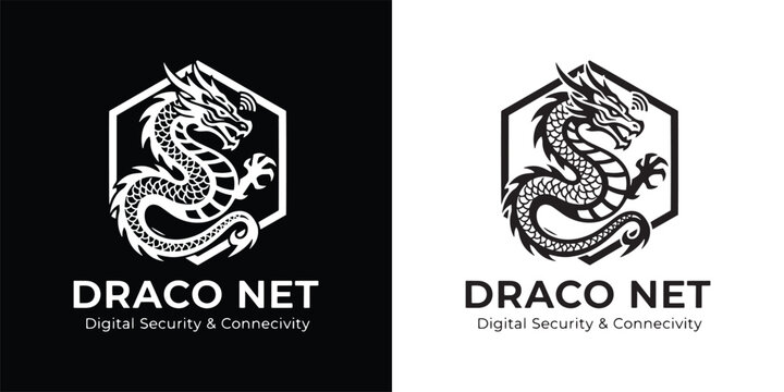 Stylized Chinese Dragon Logo for Cyber Security and Global Connectivity