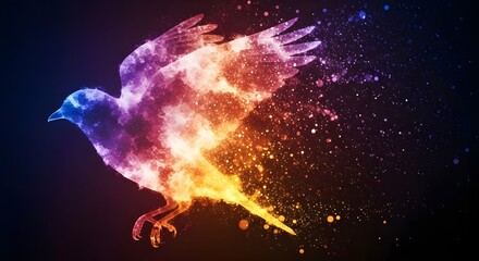 Cosmic explosion of colorful energy particles creating abstract space background