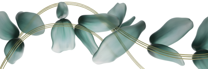 Elegant Vector Illustration of Aqua Blue Leaves and Gold Wireframe on White Background