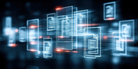 A sleek digital workspace where tax accounting finance business filing systems flow online with futuristic clarity