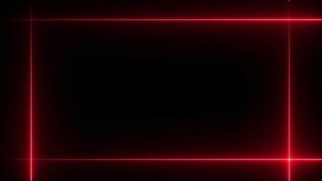 Neon line glowing rectangle frame on black background. Glowing red neon frame background animation rectangle shape.4k motion video