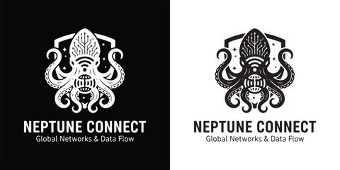 Neptune Connect Octopus Logo with Circuit Brain for Global Networks and Ocean Data Systems © Hamdani