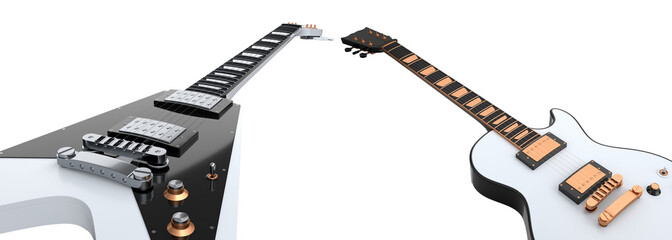 Set of electric acoustic guitar isolated on white background.