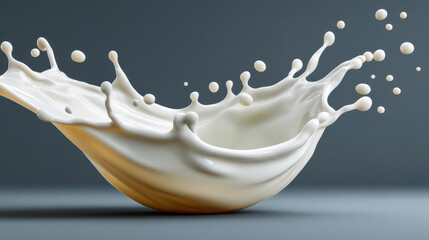 White cream splash captured midair with smooth silk texture conveying freshness and motion, elegant curved wave and droplets evoking purity and fluidity