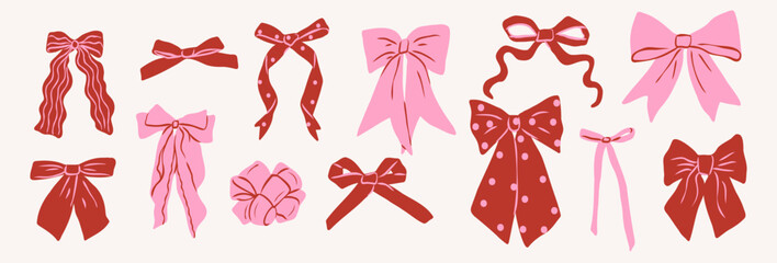 Flat vector retro pink bows collection