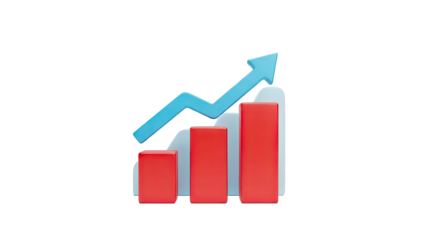 3D Bar Chart with Upward Trend Arrow on transparent background