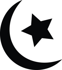 Black crescent moon and star silhouette, a symbol representing the religion of islam