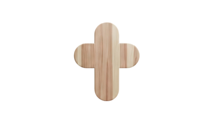 Wooden cross shape on transparent background
