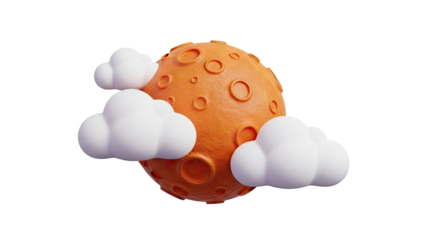 Stylized Orange Planet with Clouds on transparent background