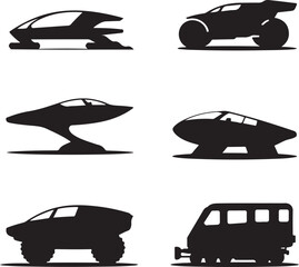 Futuristic concept vehicles and transportation silhouettes collection