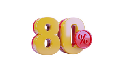 3D 80% discount or sale icon, 3D render on transparent background
