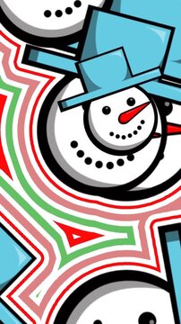 Seamless animation of illustration of icemen falling with limes wave effect. Hypnotic Christmas background.