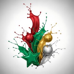 Christmas Ornaments with Artistic Paint Splashes and Gold Stars on Soft Gradient Background