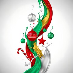 Christmas Ornaments with Artistic Paint Splashes and Gold Stars on Soft Gradient Background