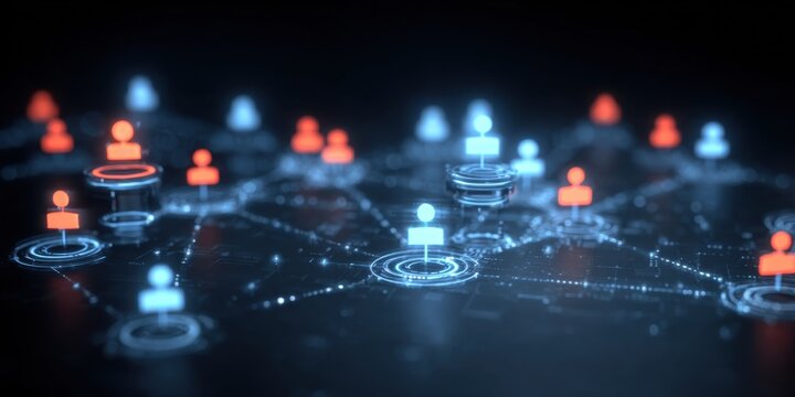 Digital network diagram linking crm client details to business marketing through stable datum management