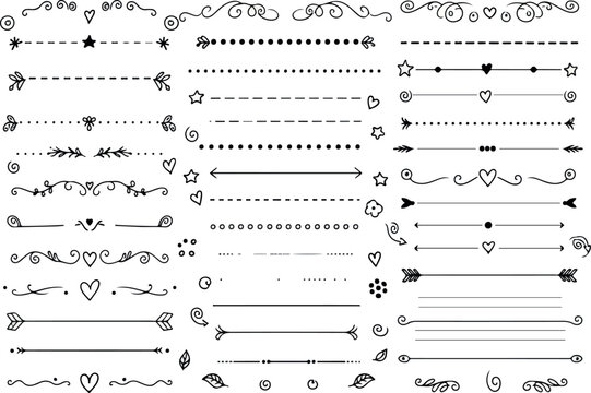 Collection of Decorative Dividers with Hearts, Arrows and Flourishes for Graphic Design Projects