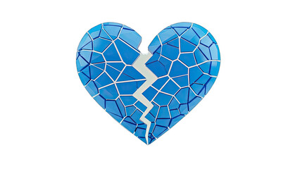 3D Cracked blue heart with geometric pieces on transparent background