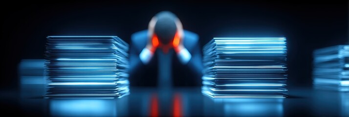 Bankruptcy threatens stability as a worried executive manages difficult paperwork in a moment full of desperation and frustration