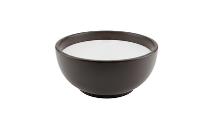 3D Dark bowl filled with white liquid on transparent background