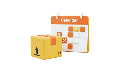 3D Delivery Box and Calendar Icons on transparent background