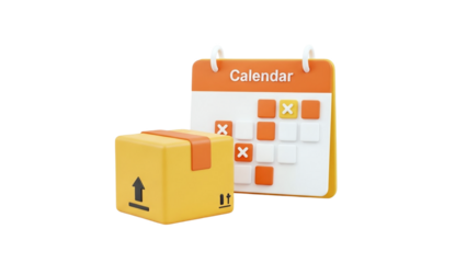 3D Delivery Box and Calendar Icons on transparent background