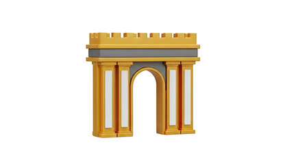 3D Golden Archway with Battlements and Pillars on transparent background