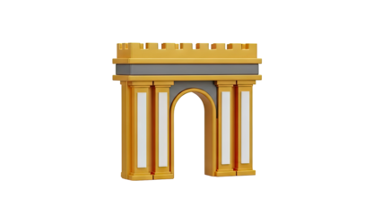 3D Golden Archway with Battlements and Pillars on transparent background