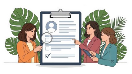 Business Team Reviewing Applicant Profile HR Professionals Collaborating on Candidate Selection and Document Evaluation Mammogram