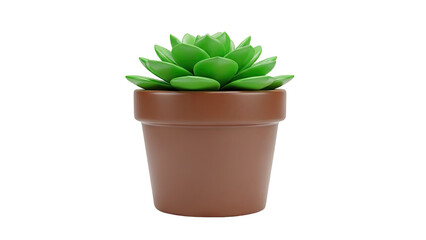 3D Green succulent plant in a brown pot on transparent background