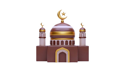 3D Islamic Mosque 3D Illustration with Crescent Moon and Star on transparent background