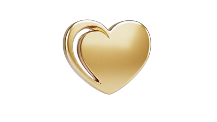 3D Golden heart symbol on transparent background