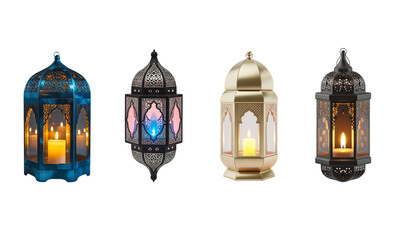 Ramadan Islamic Lantern Collection 3D Candle Lamps Isolated Transparent Background