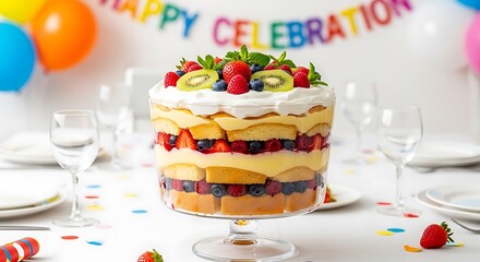 Celebratory fruit trifle dessert