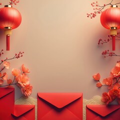 Chinese New Year Luxury Background with Red and Gold Festive