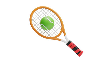 3D Tennis racket with green ball on transparent background
