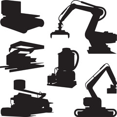 Collection of heavy industrial machinery and equipment silhouettes