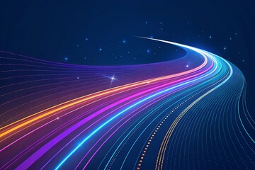 Vibrant neon light trails in a futuristic dark blue space