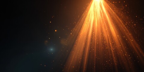 Abstract golden light rays from above on a dark background concept
